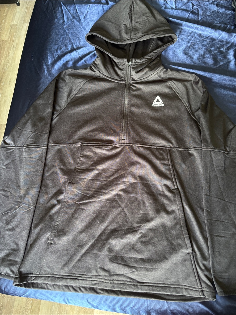 Reebok Black Hooded Half-Zip Pullover with White Logo